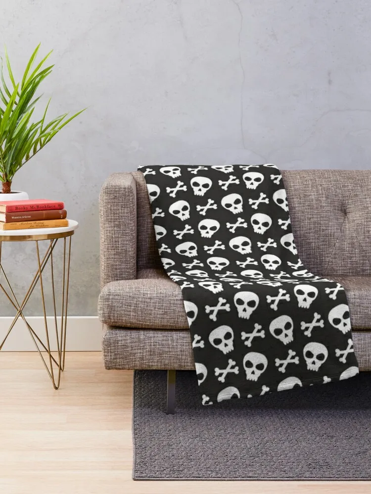 Skull & Crossbones on Black // Halloween Collection Throw Blanket Stuffed Blankets Cute Blanket Plaid Sofa Throw Blanket