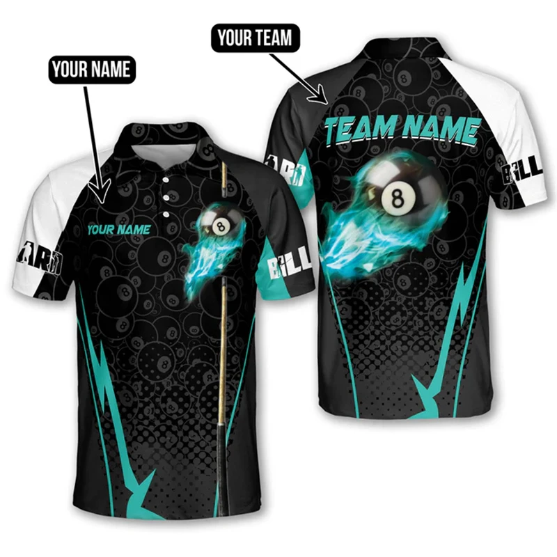 Summer T Shirts For Men 2025 Short Sleeve Men's Clothing Lapel 3D Printing Billiards Shirt Custom Name Number Polo Tees Tops DIY