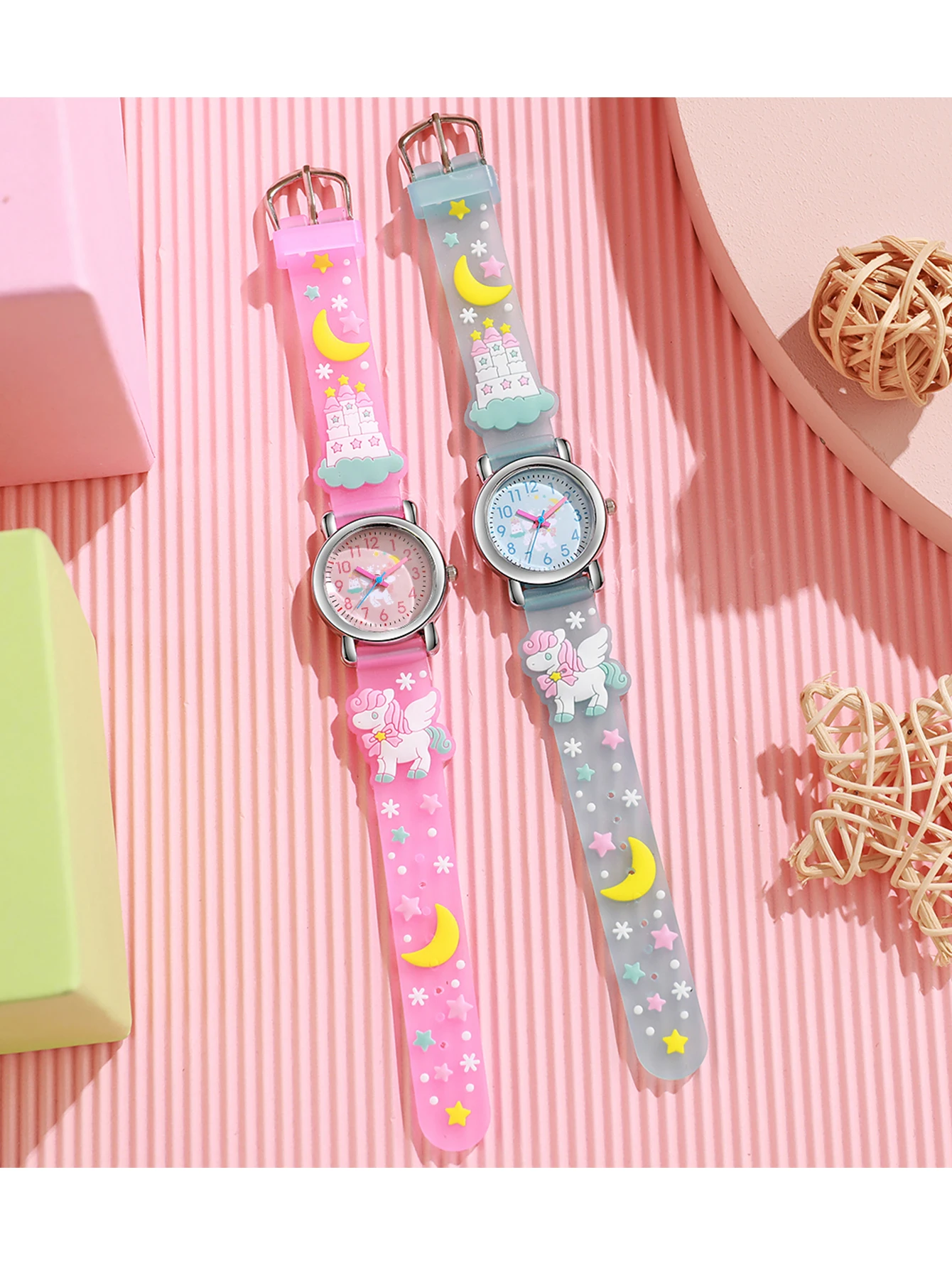 سوار ساعة سيليكون بيغاسوس كارتوني عصري ولطيف مع قرص من خليط معدني دائري، ساعة كوارتز للأطفال، مناسبة للاستخدام اليومي #1