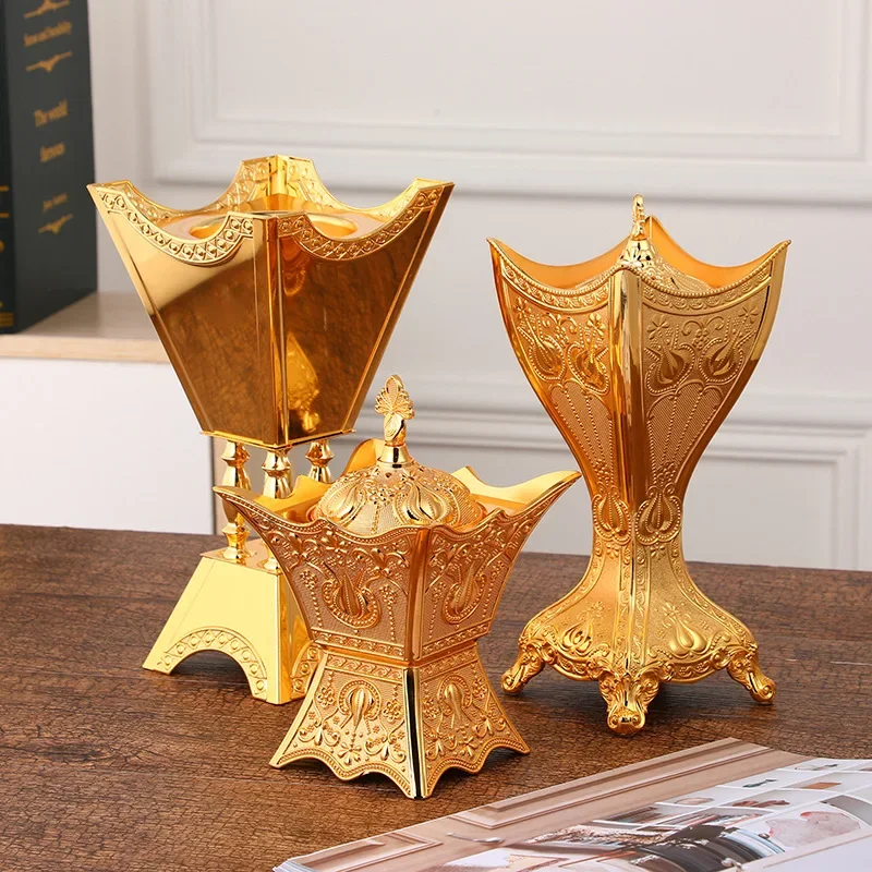 European-style church incense burner aromatherapy table, gold-plated classic four-corner incense burner, Middle