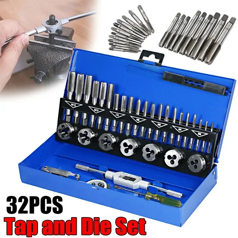 6/32pcs Screw Thread Hand Metric Tap Wrench And Die Set / Hand Threading Tool Tungsten Carbide Tool Bit Set