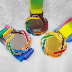 Blank Medals Hemp rope Colour Medal with Color Ribbon7.0mm Gold Silver Copper Color Medal Suitable For Various Competitions