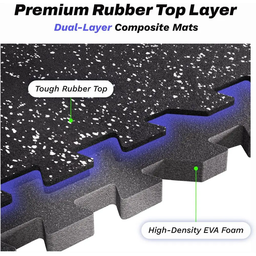 سجادات رياضية مطاطية متشابكة، 48 قدم مربع، سميكة 0.56 بوصة، إسفنج EVA، بلاط 24 × 24 بوصة للتمرين المنزلي