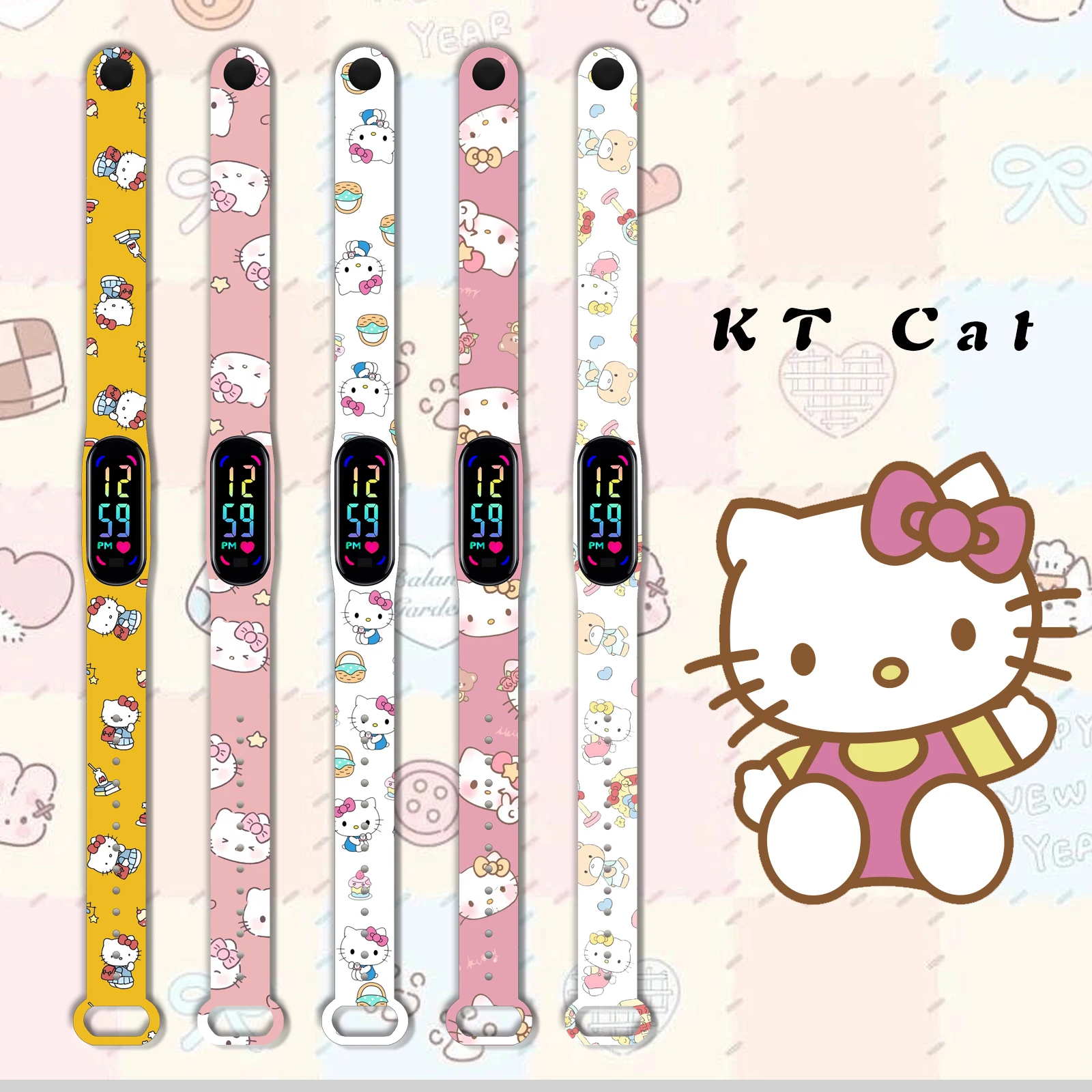 

Sanrio KT Cat print watch strap for Xiaomi Mi Band 7 6 5 4 3 Wrist Strap Replaceable Bracelet for Mi Band Smartwatch accessories