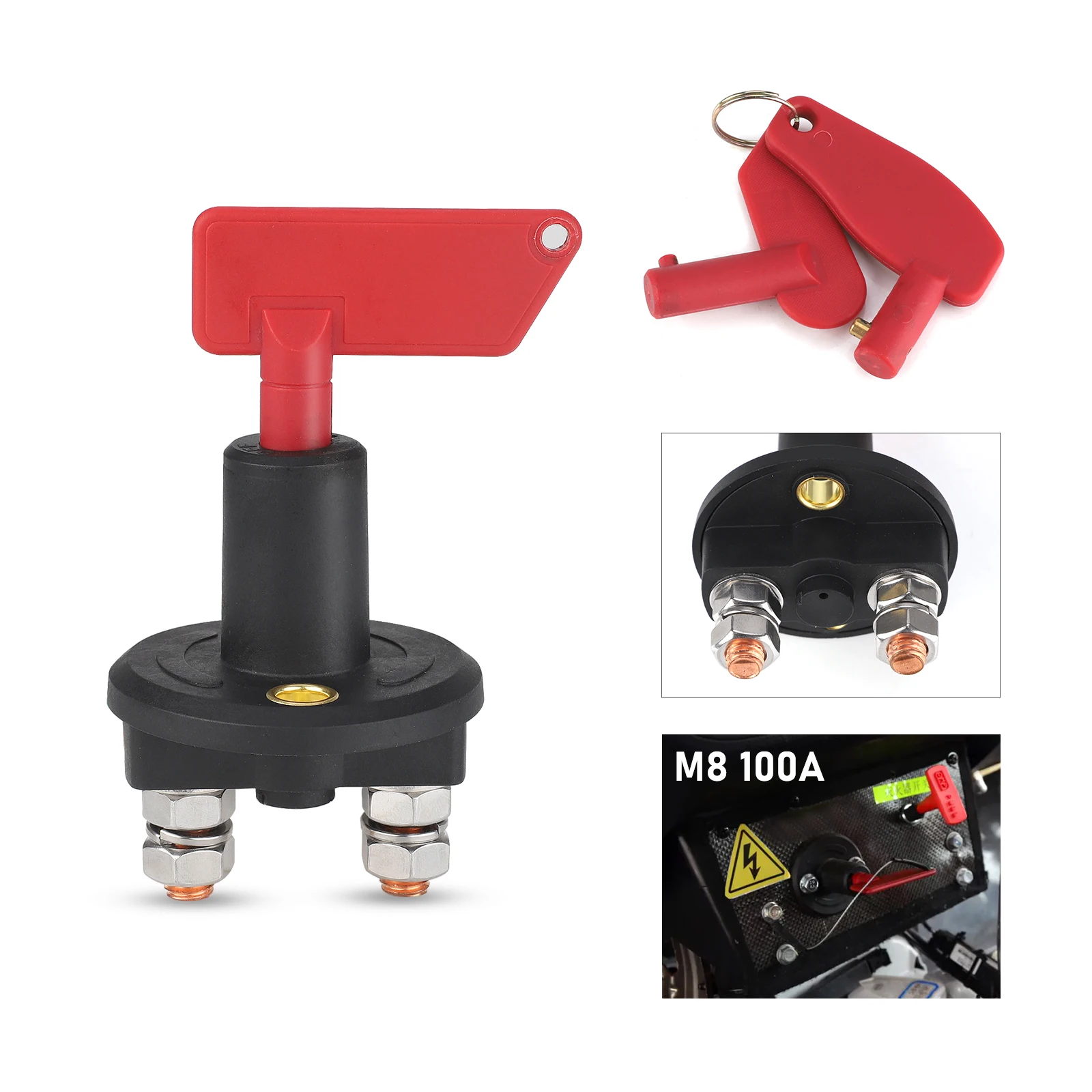 

Waterproof Battery Power Switch Disconnect Isolator With 2 keys Cut Off Power Kill Switch for Marine ATV Truck Boat 24V 100A M8
