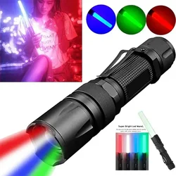 Powerful 4 In 1 Led White/Red/Green/Blue Light Flashlight Outdoor Waterproof Zoom Torch 5 Modes High Lumen Flashlights