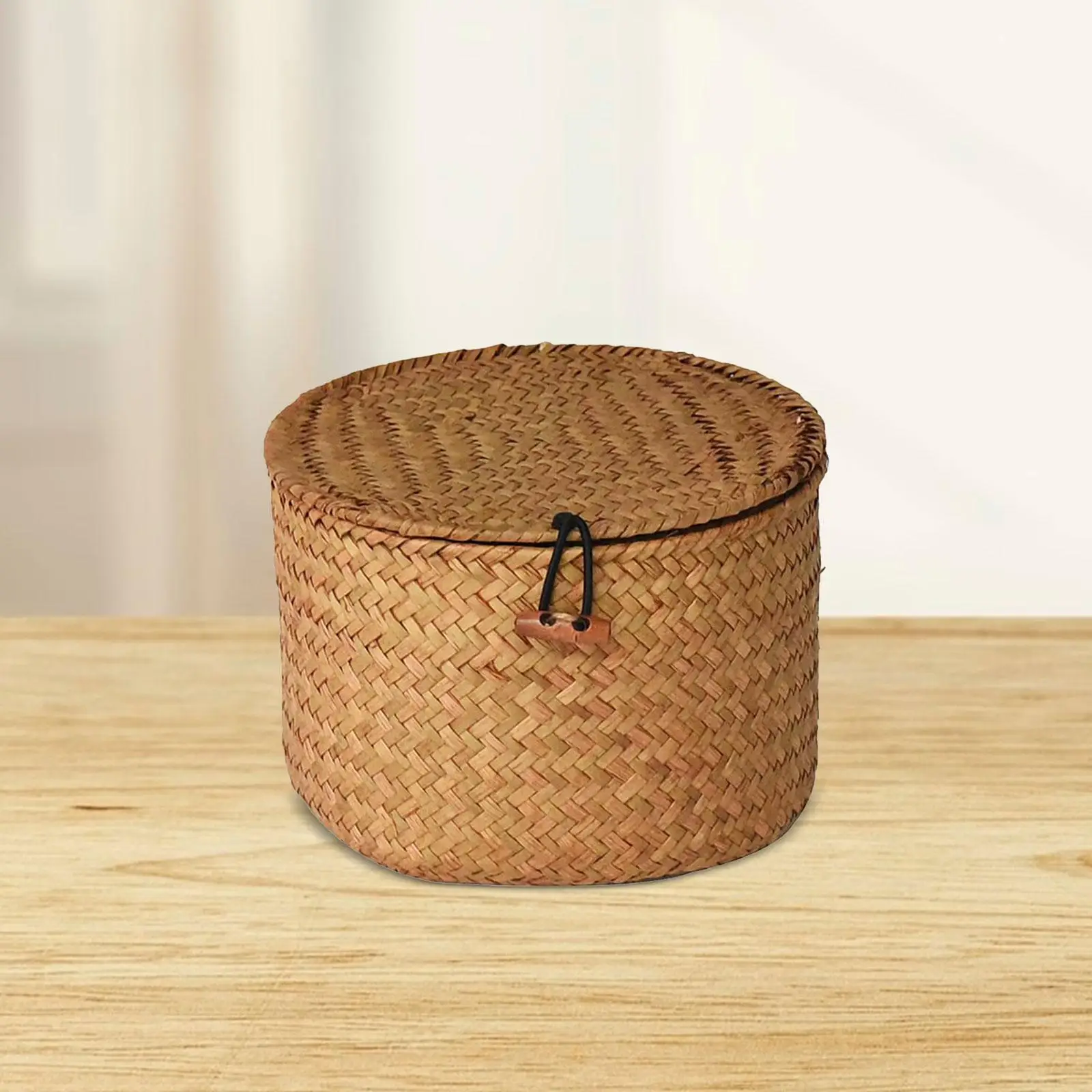 Handmade Seagrass Laundry Basket with Lid Desktop Storage Box for Bedroom Cosmetic Bread Snacks Dresser Household Organizer