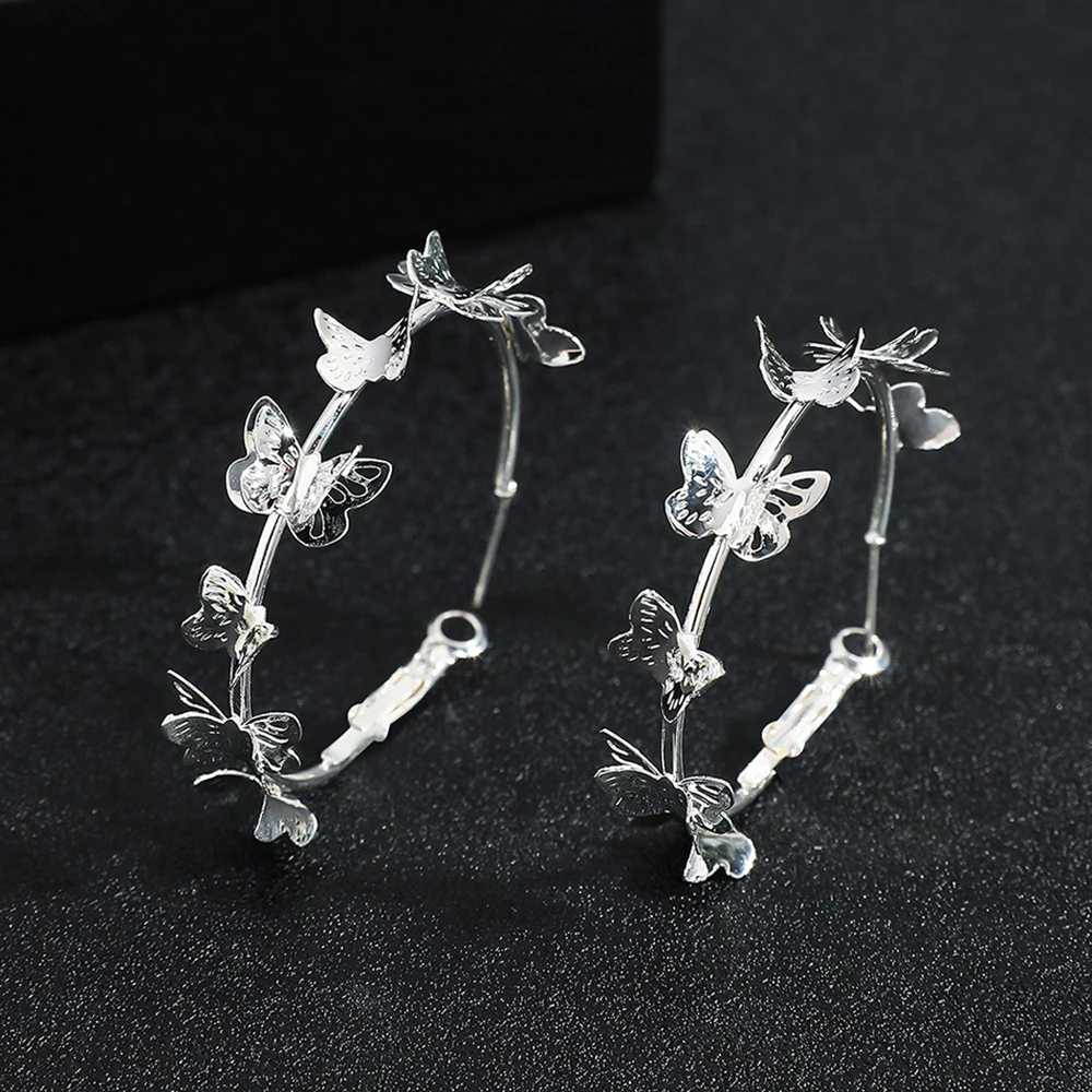 925 Sterling Silver Gold Pink Blue Butterfly Hoop Earrings For Women Jewelry Fashion Party Engagement Wedding Accessories