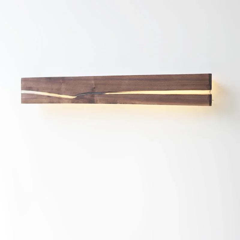 Split Wood Floating Lamp Solid Wood Bedroom Background Crack Wall Lamp Black Walnut Oak Elm Storage Wall Lamp Luminous