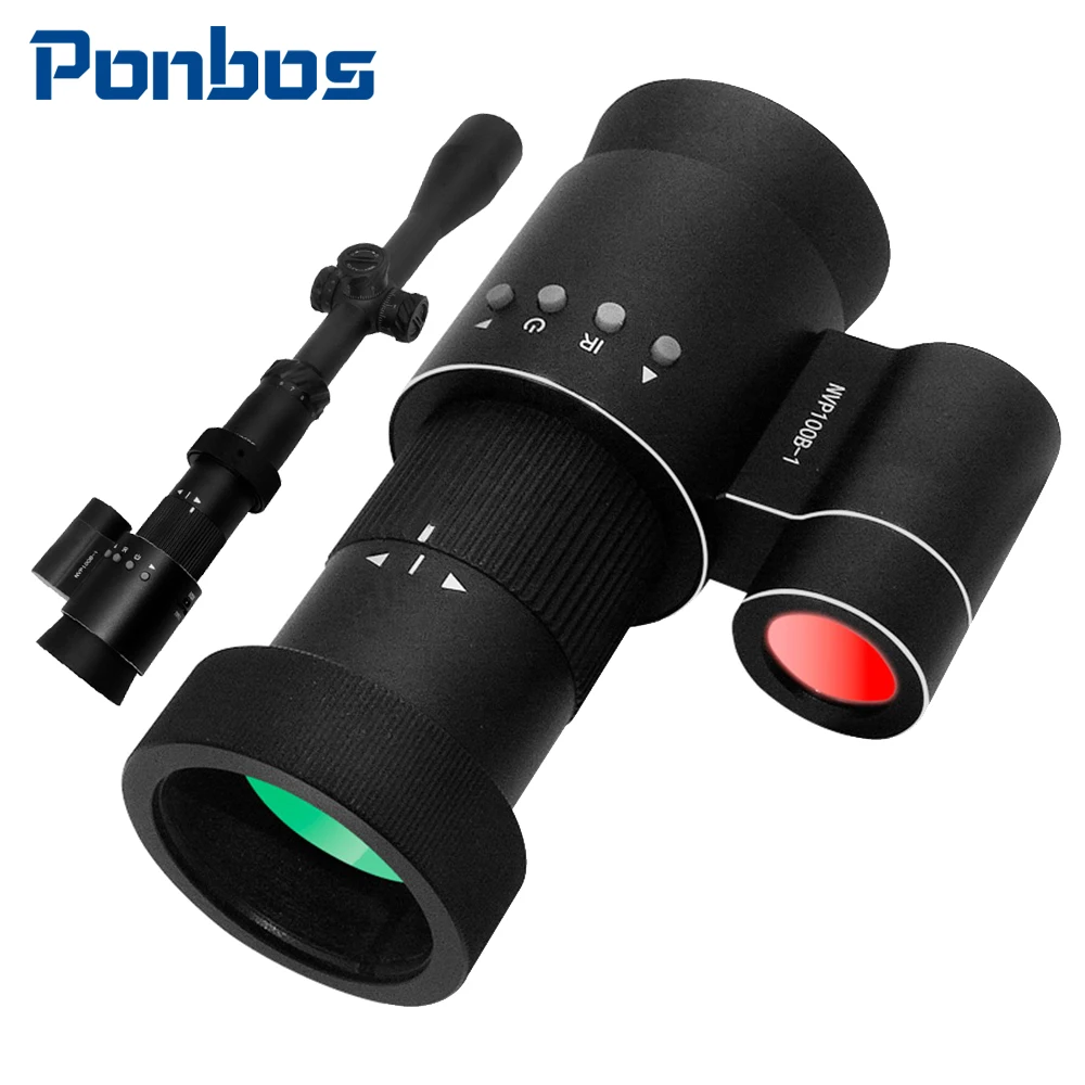 Ponbos NVP100B-1 200M Infrared Night Vision Device for Hunting HD 1080P Monoculars Telescope Suitable for 40mm~48mm Sight