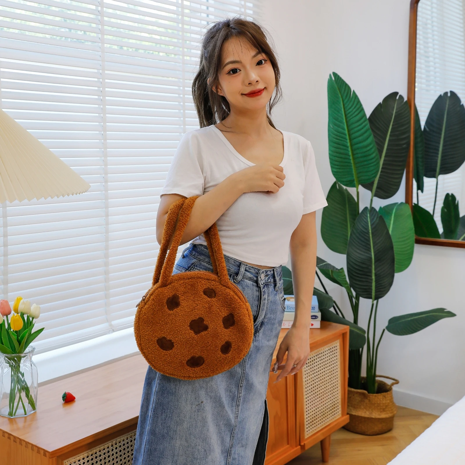  S/L الإبداعية كوكي على شكل رقيق الكرتون حقيبة يد مضحك تحت الإبط حقيبة قطيفة الإبداعية الإبط حقيبة السفر التسوق حقيبة العمل #3