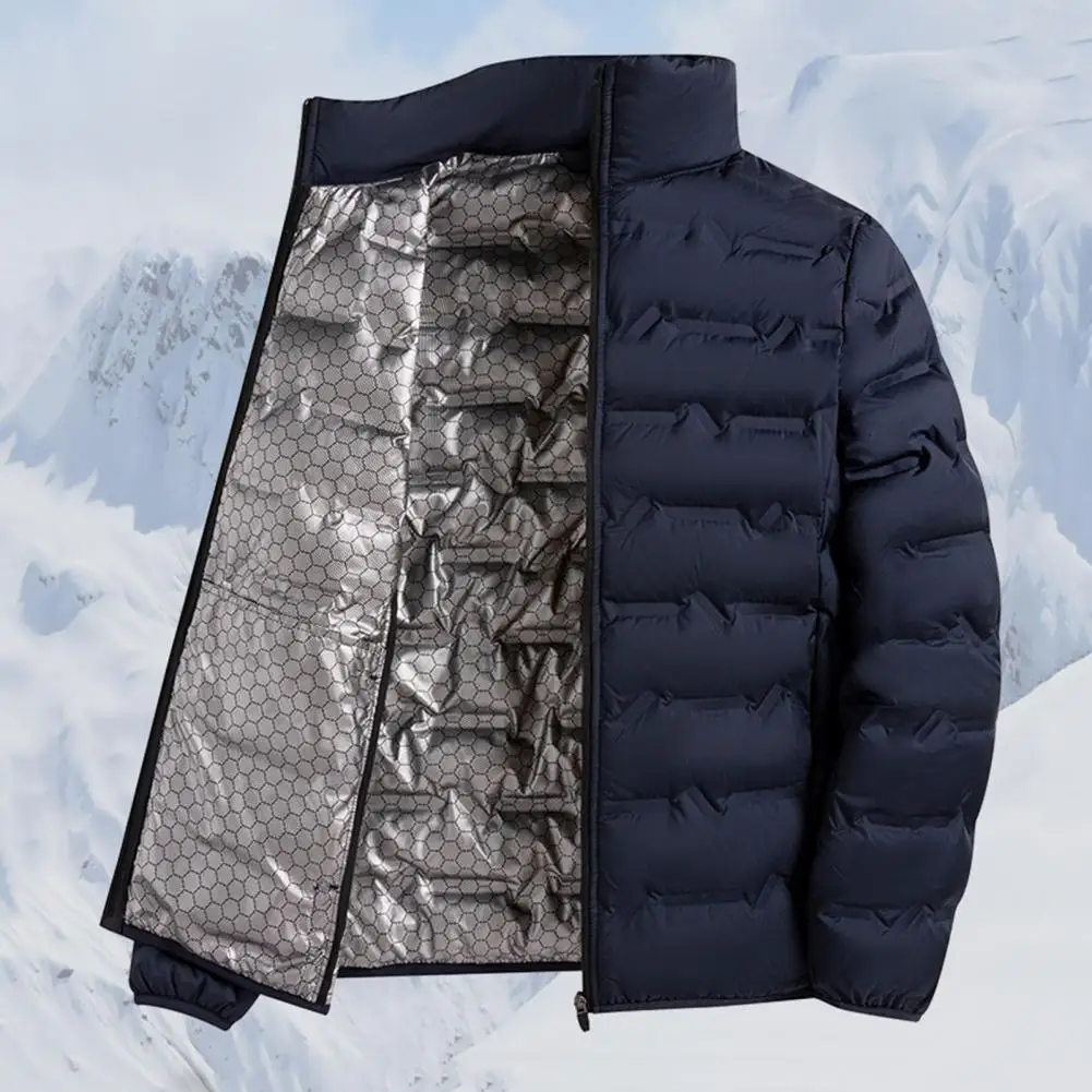 Breathable Down Jacket Men\'s Stand Collar White Duck Down Jacket with Zipper Placket Pockets Quilted Outerwear for Long Sleeve