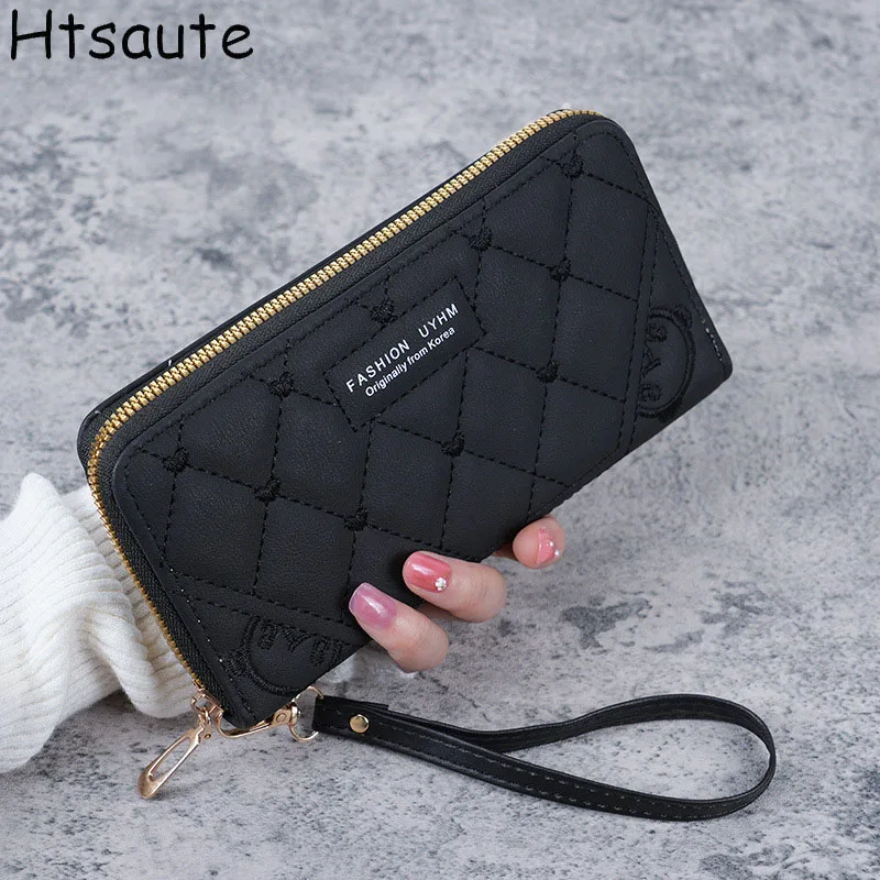 

Women Zipper Purse Wallets Fashion Heart Female Solid Color PU Leather Coin Purses Ladies Long Wristband Card Holder Clutch Bag