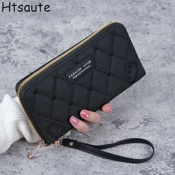 Women Zipper Purse Wallets Fashion Heart Female Solid Color PU Leather Coin Purses Ladies Long Wristband Card Holder Clutch Bag