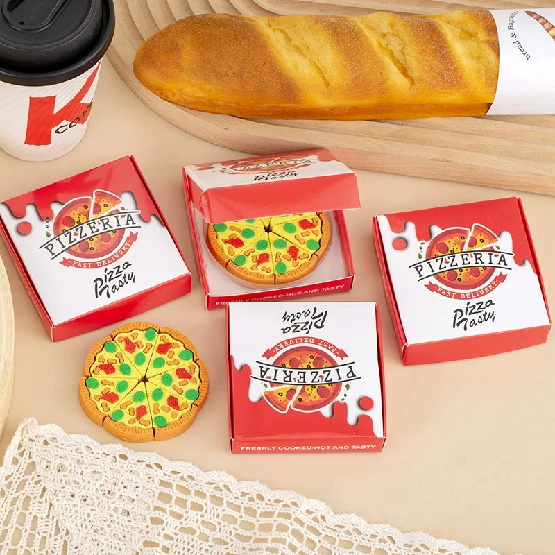 4 Box Creative Simulation  Boxed Pizza Food Eraser, Student Stationery Wholesale, Children Prize Reward Gift