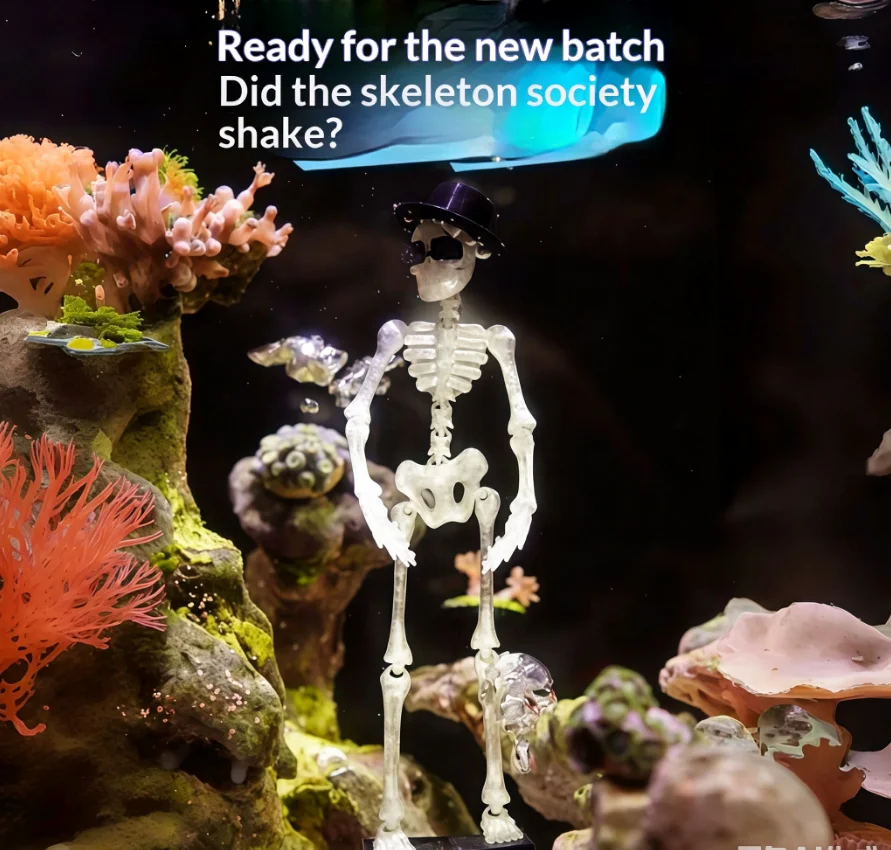 Halloween-Schaukelschädel-Aquariumdekoration, 3D-gedrucktes, nicht-bewegliches Aquarium-Ornament, tanzende Skelettfigur für gruselige Dekorationen – Detail 6