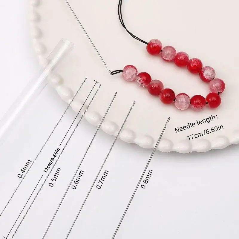 3/7 Stück Edelstahl-Perlenfädelnadeln mit schlanker, scharfer Spitze und transparentem Aufbewahrungsröhrchen für DIY-Schmuckherstellung und Perlen-Bastelprojekte – Detail 3