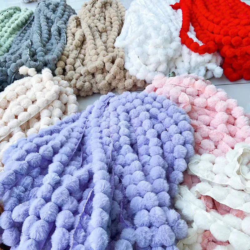 3cm Faux Rabbit Fur Ball Strips Soft Cute Stringing Balls for DIY Clothing Accessories Home Textiles Pillow Trim Curtain Decor