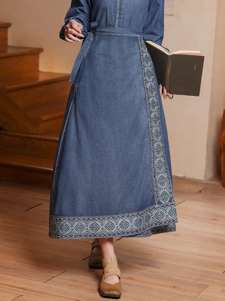 Jupes de vêtements pour femmes, jupe Vintage en Denim avec visage de cheval, nouveau Style chinois, Design amincissant et favorisant les figures, rénové