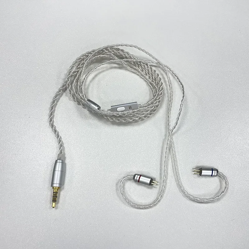 Kabel asli berlapis perak empat untai 3,5mm 0,75 pin ganda kawat 0.78 ditingkatkan dengan kabel earphone 2pin gandum.