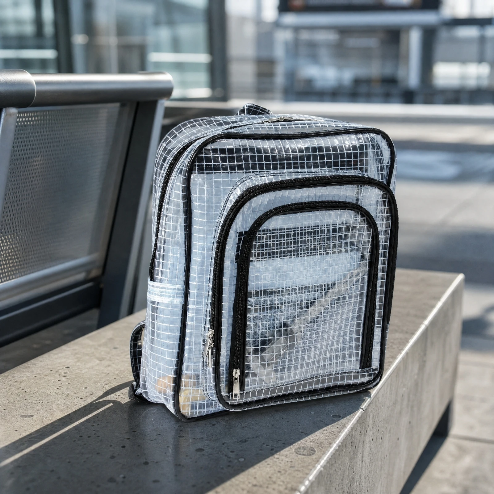 Clear Bookbag Wipepure & Transparent Backpack with Laptop Compartment Transparent Grid Backpack Long-Lasting for Commuters