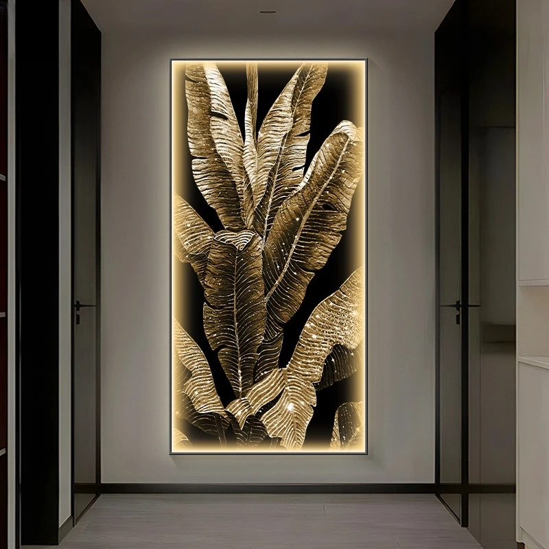 

Entrance Foyer Painting LED Light Plant Mural Modern Light Luxury High-end Corridor Living Room Hanging Wall Lamps Home Decorate