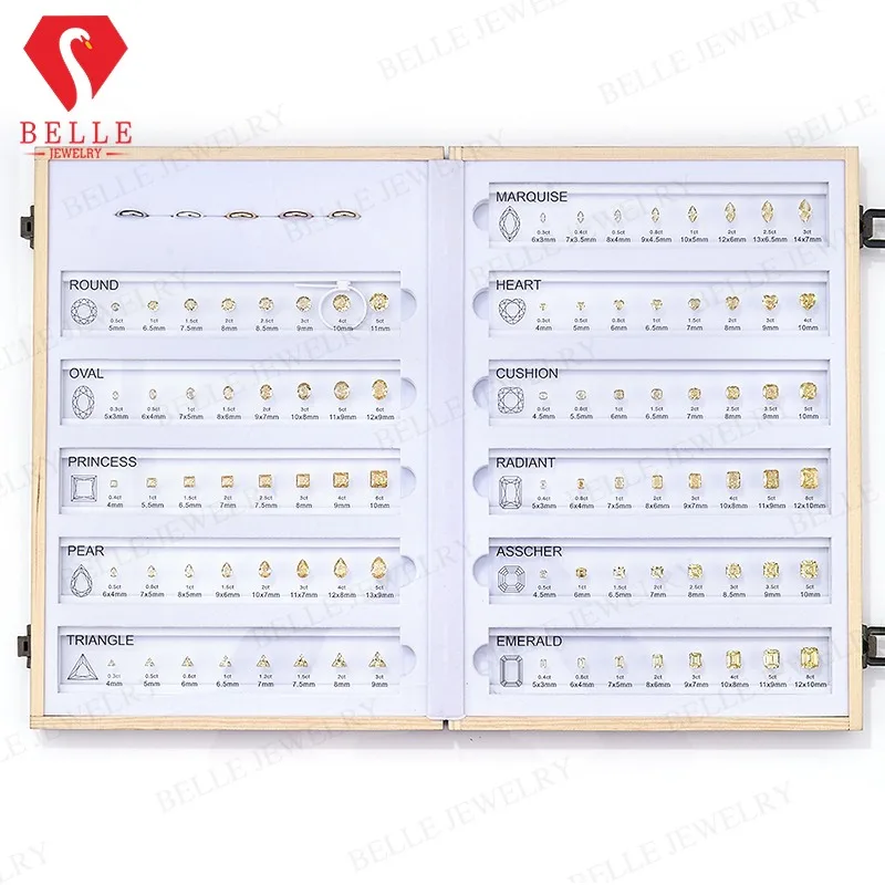 (New Arrival) 5A Cubic Zirconia Diamond Carat Chart Customize Comparison Chart Set Ring Size Reference Gemstones Jewelry Tools