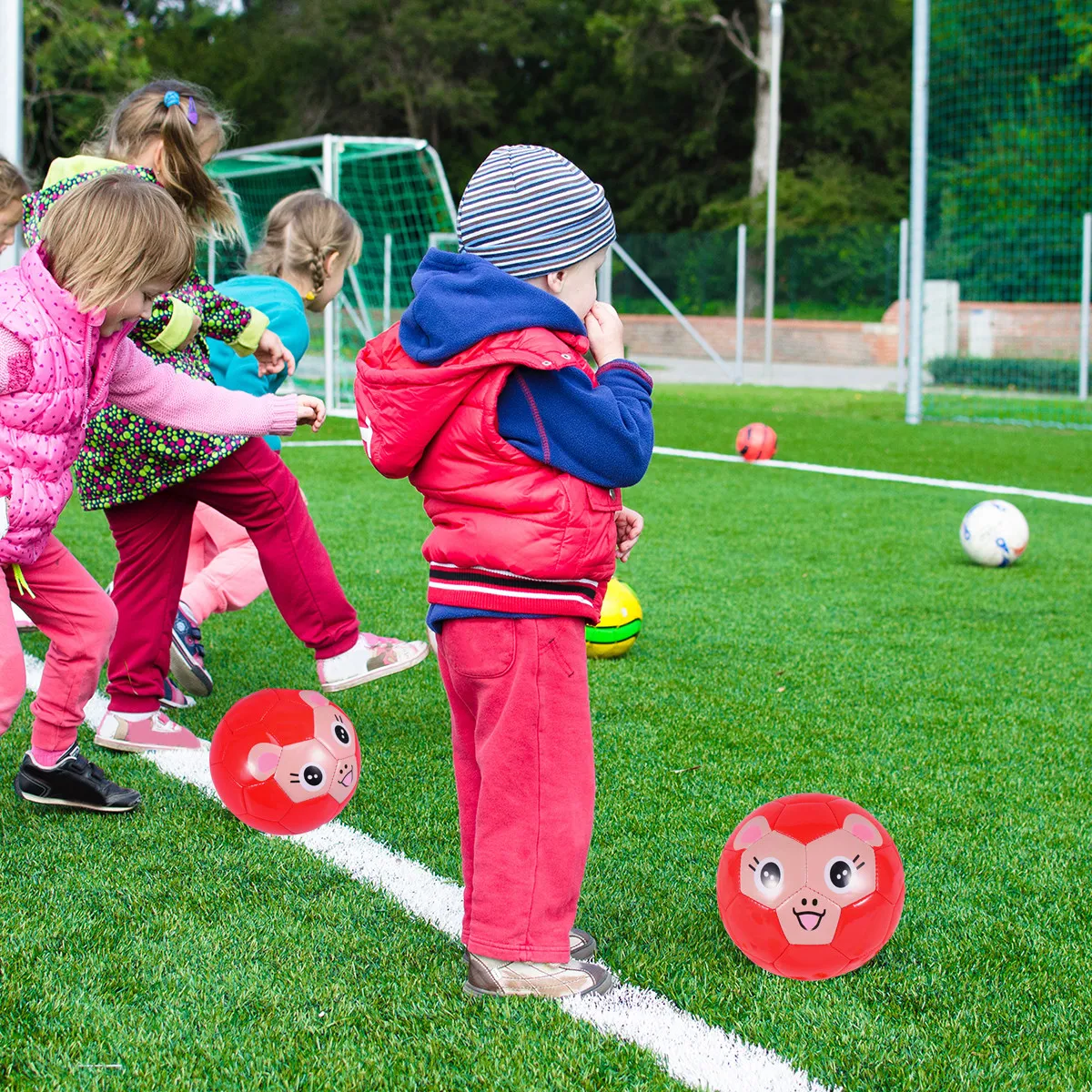 1Pcs Children Football PVC Inflatable Small Soccer Ball Red Bottom Monkey Pattern Portable Kids Play Outdoor Indoor Activities