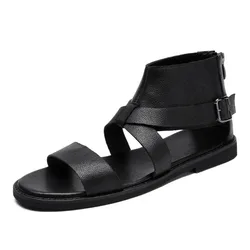 Summer Fashion Black Leather Sandals for Men Platform Romanesque Men's Shoes Designer New Casual Outdoor Beach Sandals Male