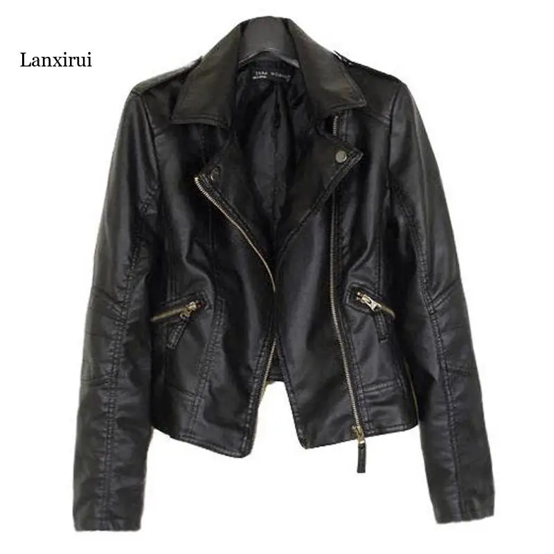 

Autumn Korean Style Retro Short Slim Women's Faux Leather Coat Fashion All-match Zipper Lapel Jacket