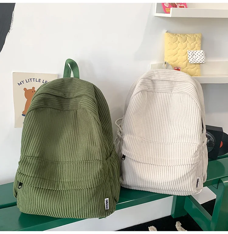 Solid Nylon Soft Sewing Thread Zipper School Bags 2026 High Quality Large Capacity Bags Corduroy Casaul Softback Youth Backpack