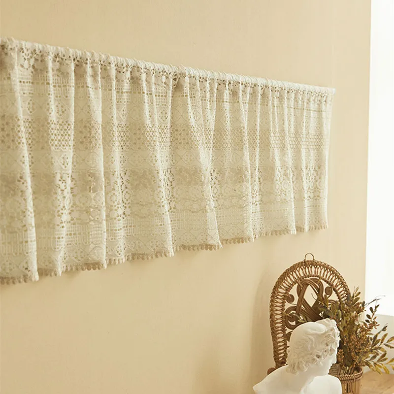 Polyester Crochet Lace Curtain, Light, Blending Thread, Kitchen Curtains, Living Room Decoration, 150cm x 40cm Height, 1Pc