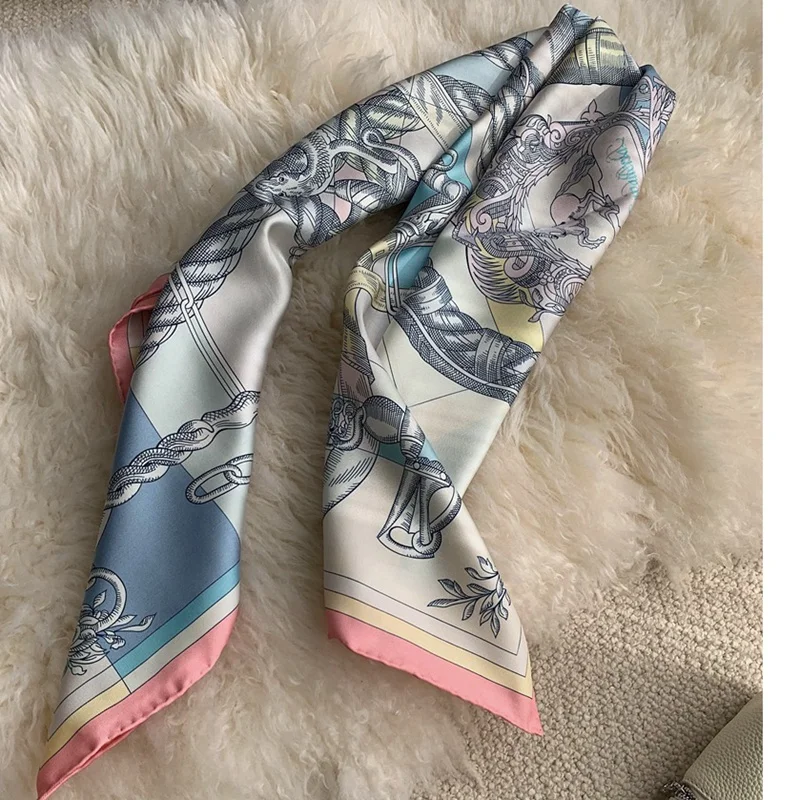 2024 Spring 100% Silk Scarf Shawl 90 Silk Scarves Wraps Neckerchief Double Sided Popular Printing