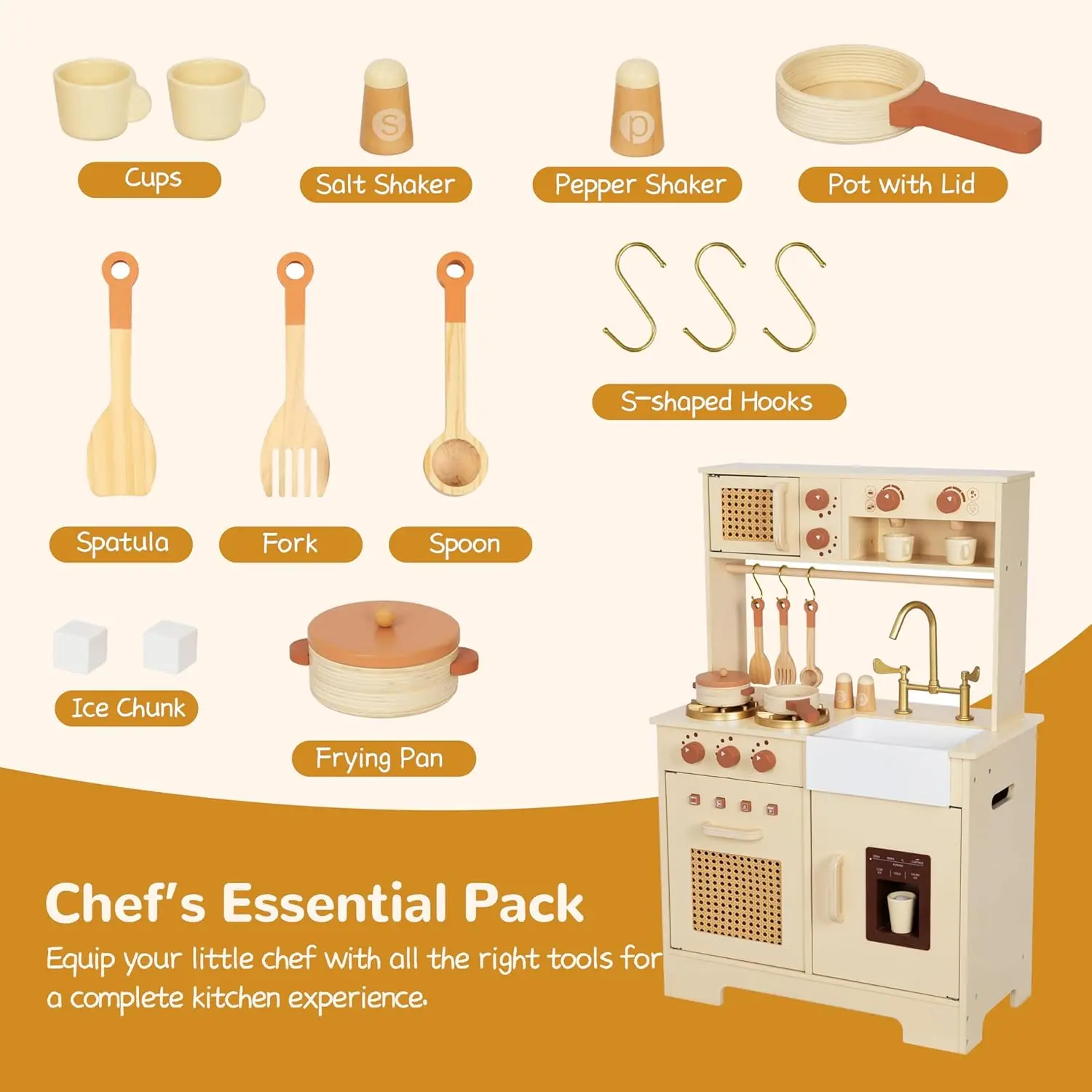 Bawić się w kuchni dla dzieci, drewniane zestaw kuchenny do zabawy z realistycznymi funkcjami, małe zabawka kuchenna do zabawy zaprojektowane idealnie dla małych dzieci, dla