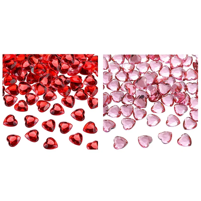 200 Acrylic Heart-Shaped Valentine's Day, Wedding Flat Back Heart-Shaped Rhinestone, 0.5 Inch