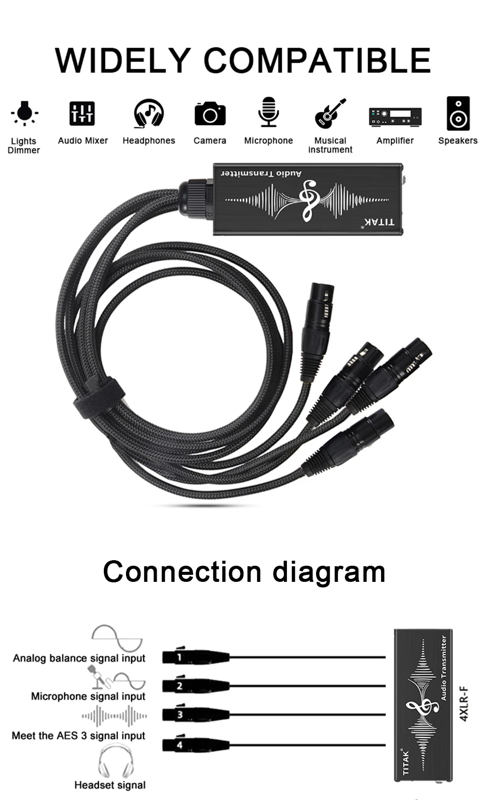 TITAK 4-Kanal 3-Pin XLR Snake Multi-Netzwerk-Extender über Cat6-Kabel für Bühnenbeleuchtung, Aufnahmestudios, Audio-DMX-Übertragung – Detail 5