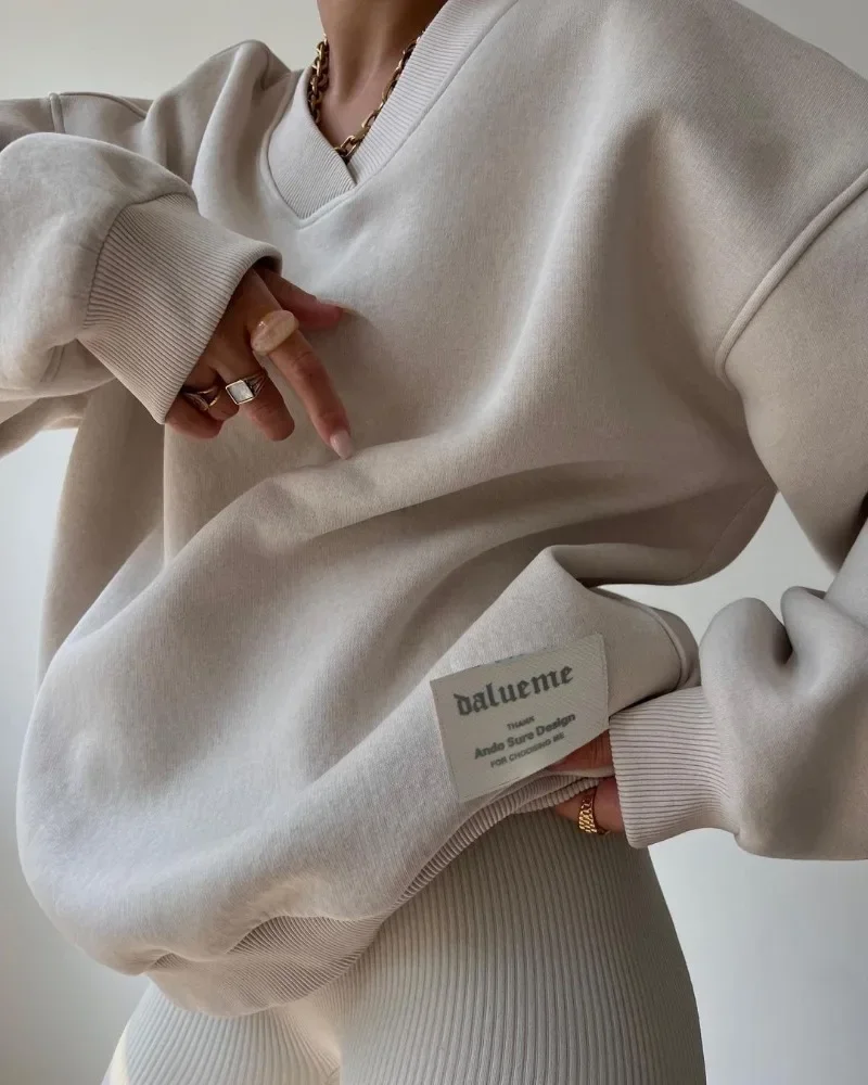 

Spring Women Casual Solid Sweatshirts Fashion Long Sleeve Loose Hoodies Streetwear Winter Office Oversized Pullover Y2k Kpop