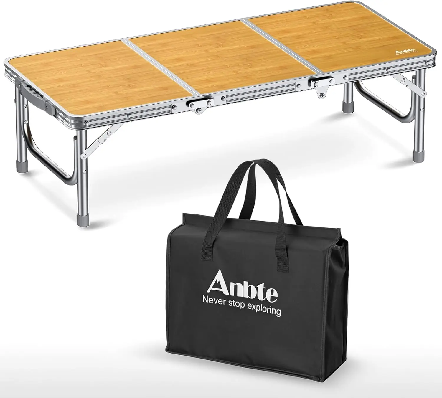 3ft Low Folding Picnic Table, Thick Aluminum Camping Table with Storage Bag, Portable Handle, Lightweight for Outdoor Activities