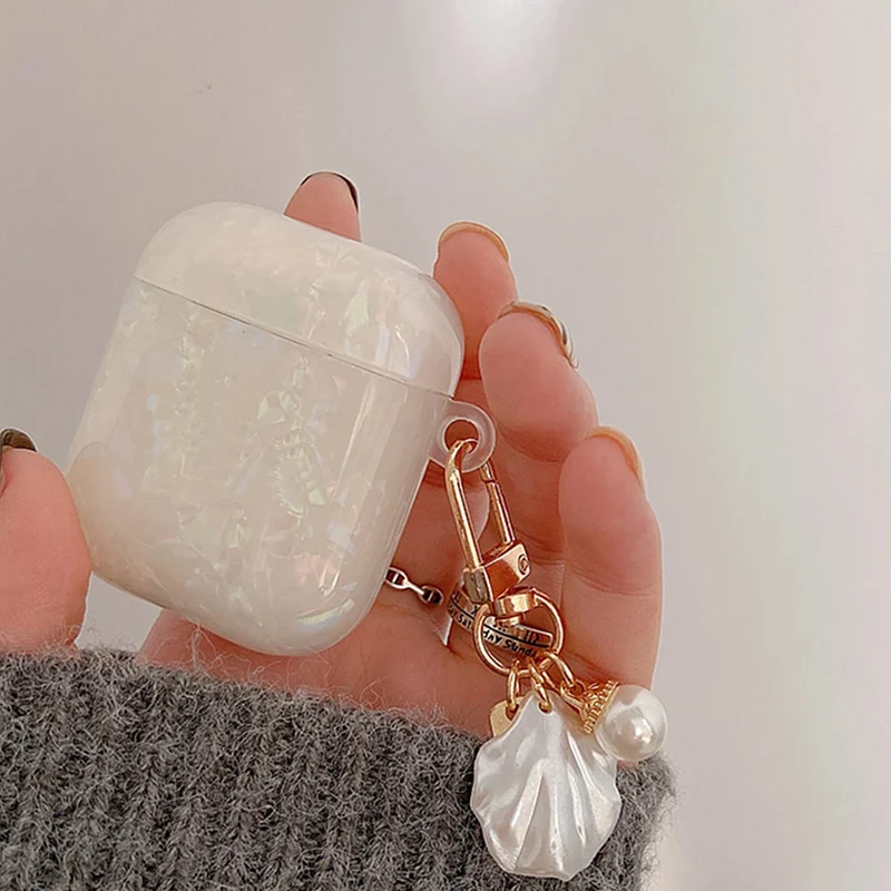 Fashion Dreamy Pearl Shell Soft Case with Keychain For AirPods 4 3 Pro 2 1 Wireless Earphones Accessories Headphones Box Cover image 2