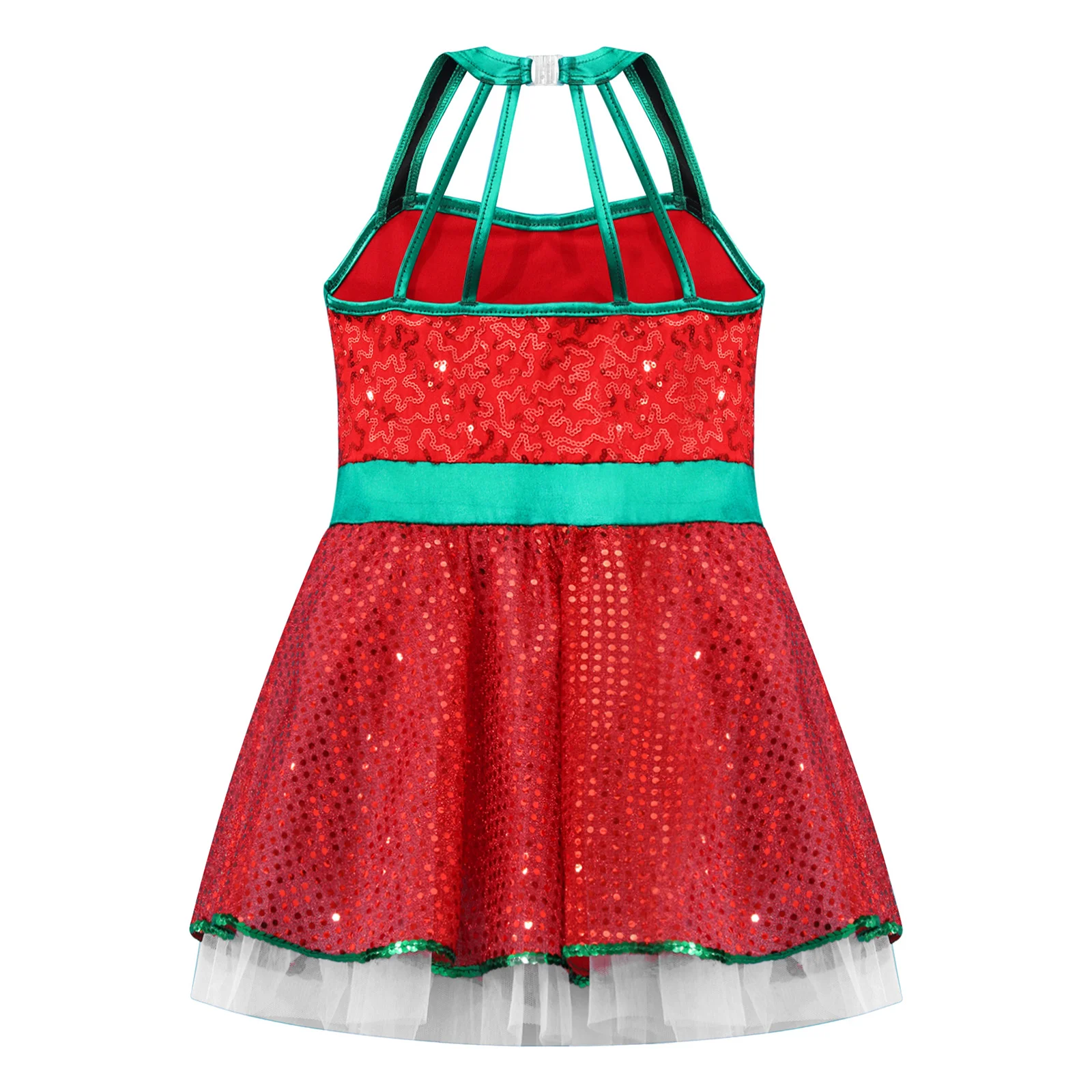 الفتيات عيد الميلاد فستان رقص بلا أكمام لامعة الترتر Bowknot توتو فساتين الباليه التزلج يوتار عيد الميلاد سانتا قزم تأثيري حلي #4