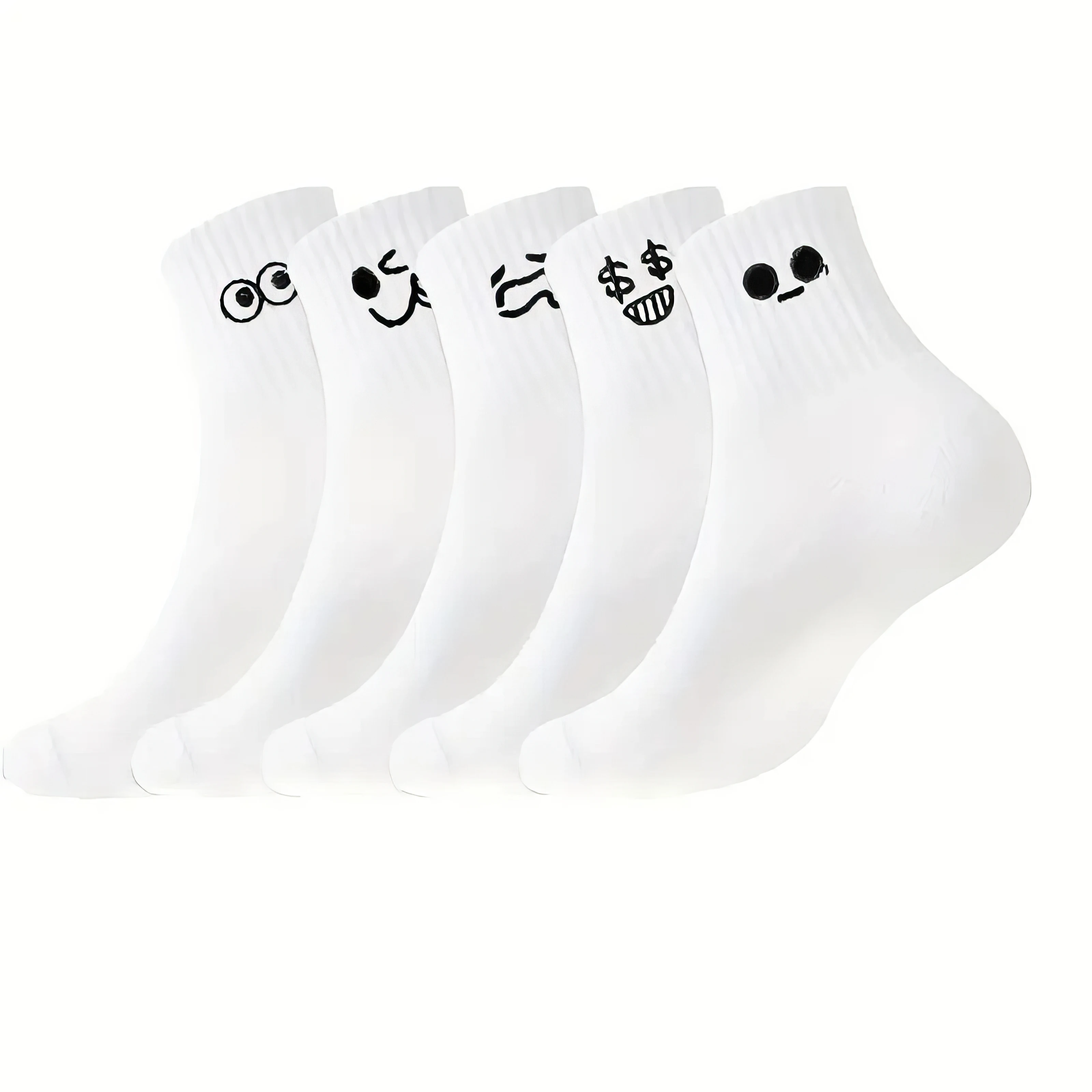 

Эти белые носки для экипажа имеют игривые черные лица с эмодзи, добавляющие развлечение в любой повседневный наряд.