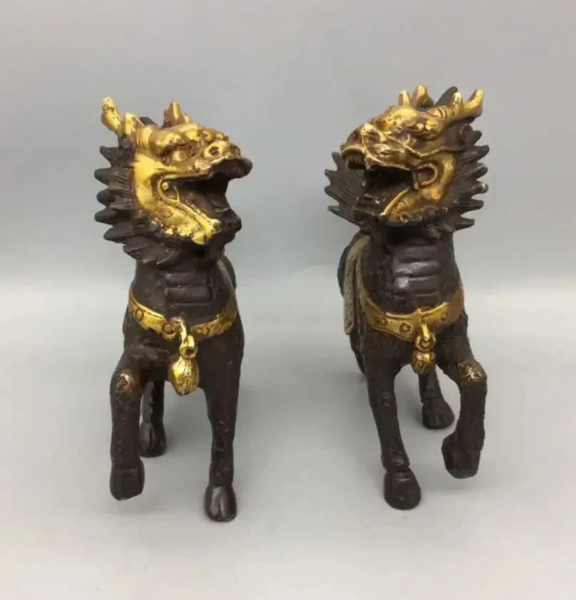 

Китайская латунная позолоченная статуя Кирин, пара статуй