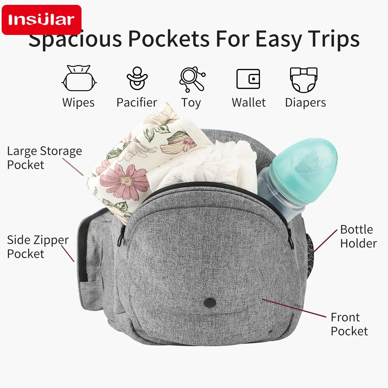 

Insular Baby Waist Stool Multi-functional Kid Carrier Widened Single Stool Infant Belt Hugging Support Front Hold Type 0-2Y