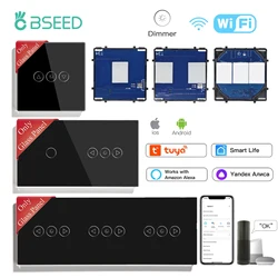 BSEED Wifi Smart Dimmer Switch 1/2/3Gang Touch Light Switch funzione parte Tuya Smart Life Control pannello in vetro combinazione libera fai da te