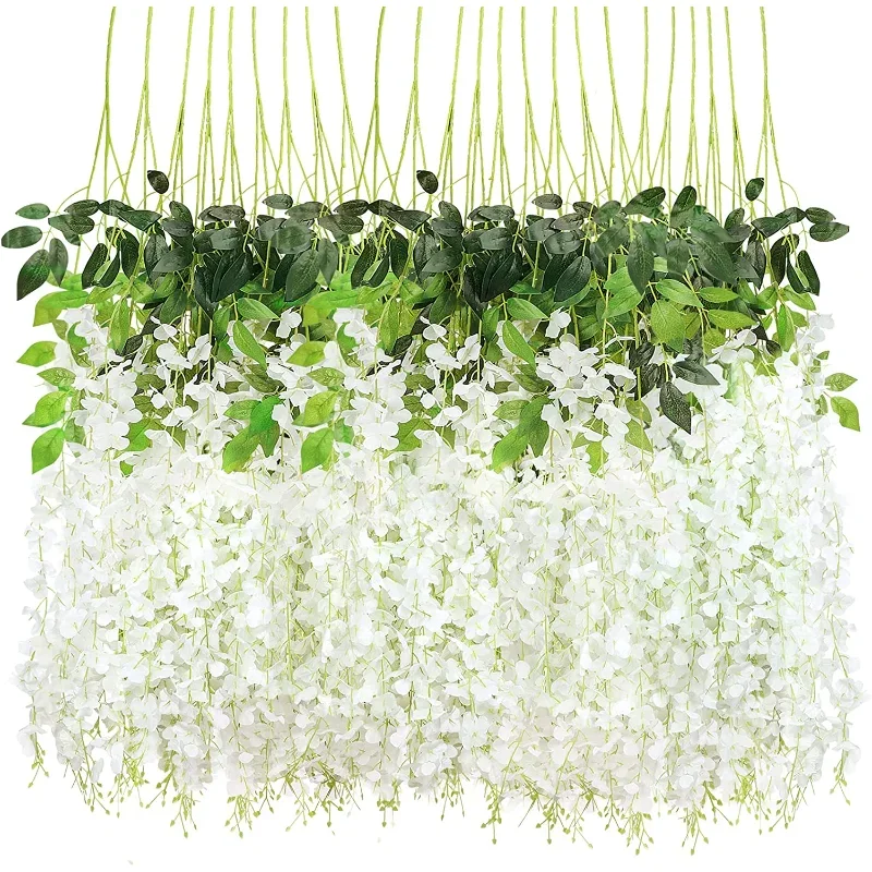 1pcs Artificial Wisteria Flowers Ratta Extra Long Thick Vine Hanging Garland Silk Wisteria Garland for Home Party Wedding Decor