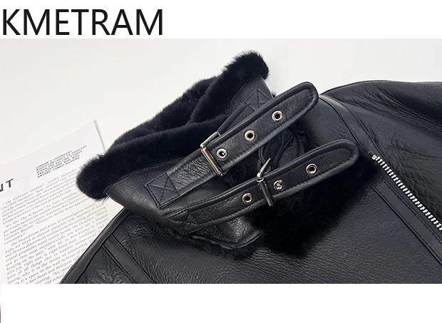 Damska kurtka motocyklowa z prawdziwego futra, dwustronna, z naturalnej wełny owczej merino, czarna, zimowa odzież damska 2025