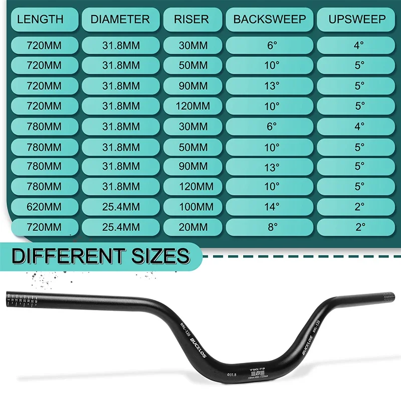 BUCKLOS Mountain Bike Handlebar 31.8mm 720mm 780mm MTB Riser Handlebar Rise 30/50/90/120mm Aluminum Alloy Handelbar Bike Parts