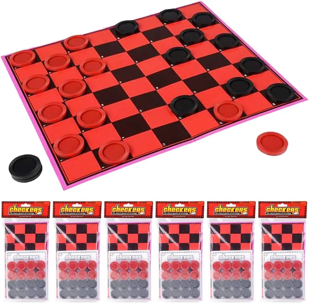 

Checkers Board Game Set of 6, Red & Black Pieces, Classic Travel Game for Kids & Adults