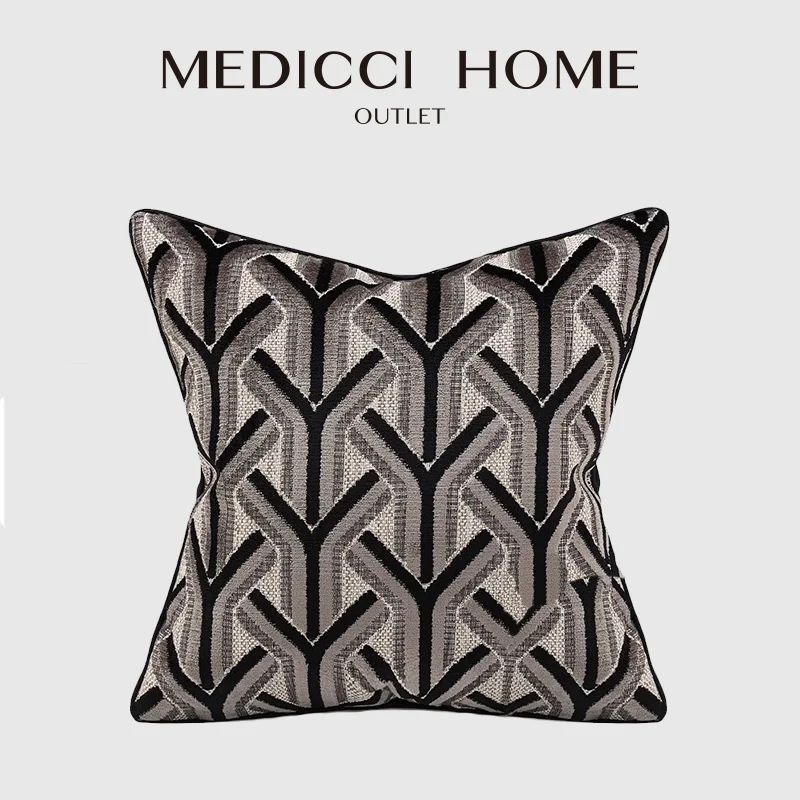 Medicci Home Black Polka Decorative Cushion Cover Brown Champagne Geometry Embroidery Luxury Pillowcase Modern Neutral Home Deco