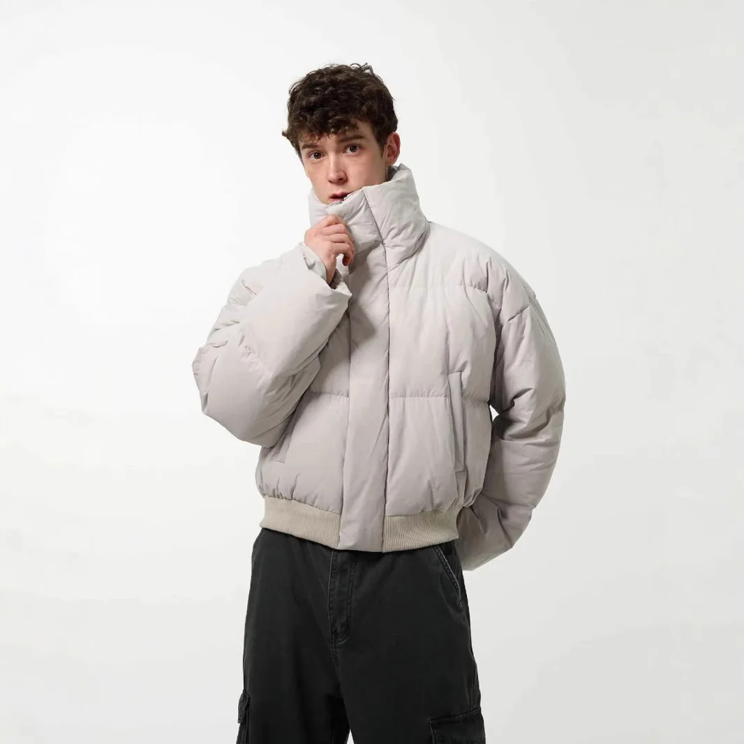 الرجال أسفل سترة الشتاء الشارع الشهير الأمريكية رشاقته الدافئة الذكور معطف الوقوف طوق سحاب أكمام طويلة فضفاضة تنوعا رجل ملابس خارجية #4